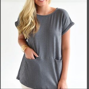 Doe & Rae Take my time striped top with pockets size large
